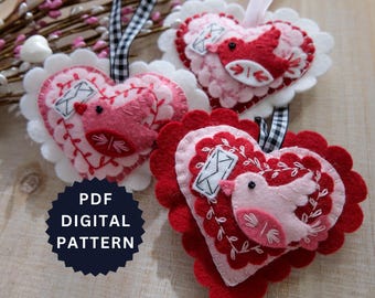PDF Valentine Felt Pattern Bird Ornament Love Messenger Digital Download DIY Sewing Tutorial