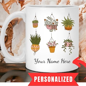 Personalized Plant Mug, Hanging Plant Lover Gift, Housewarming Present, Customized Mug
