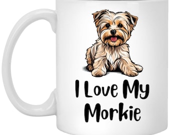 Linda taza de perro Morkie, Me encanta mi taza de Morkie, adorable taza de cachorro, regalo de amante de Morkie, taza de café del propietario de Morkie, taza linda del amante del perro,