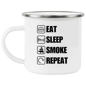 Eat Sleep Smoke Repeat Mug, BBQ Gift, Father&#39;s Day Mug, Gift for Him, Grill Master Coffee Cup
