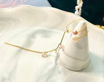 18K gold earrings/ pearl cuffs/ crystal cuffs/ gift /unique cuffs/ pink pearl/  pale lilac pearl/ drop/handmade