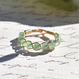 Aventurine Ring, Braided Wire Crystal Ring, Gemstone Ring, Crystal Ring, Dainty Ring, Dainty Ring Gold, Green Aventurine Ring, Beaded Rings