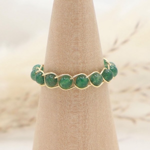 Aventurine Braided Ring- Crystal Band, Sage Green, Minimalist Handmade Jewelry