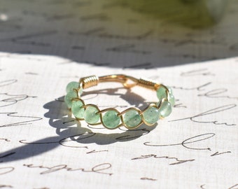 Aventurine Ring, Braided Wire Crystal Ring, Gemstone Ring, Crystal Ring, Dainty Ring, Dainty Ring Gold, Green Aventurine Ring, Beaded Rings