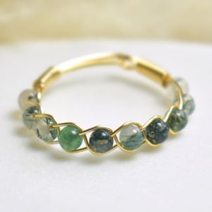 Moss Agate Ring, Dainty Minimalist Ring, Stacking Rings, Gemstone Jewelry, Birthstone Ring, Unique Gift for Her
