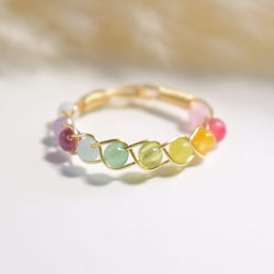 Rainbow Crystal Ring- Subtle Pride Jewelry, Multi-Stone Band, Rainbow Eternity