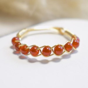 Carnelian Braided Ring, Dainty Crystal Ring, Rings for Women, Gemstone Jewelry, Minimalist Ring, Handmade Birthstone Ring, Christmas Gift