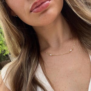 Freshwater Pearl Chain Necklace- Satellite Chain, Wedding Jewelry, June Birthstone, Everyday Wear