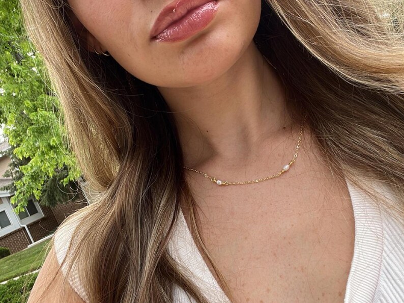 Freshwater Pearl Chain Necklace- Satellite Chain, Wedding Jewelry, June Birthstone, Everyday Wear