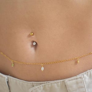 Gold Waist Chain- Pearl & Peridot Crystals, Belly Chain, Body Jewelry