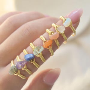 Dainty Raw Crystal Ring- Minimalist Birthstone Ring, Stackable Band, Custom Handmade Jewelry
