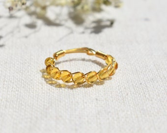 Citrine Ring, Braided Crystal Ring, Birthstone Ring, Gemstone Ring, Crystal Ring, Dainty Ring, Beaded Ring, Minimalist Ring, November Ring