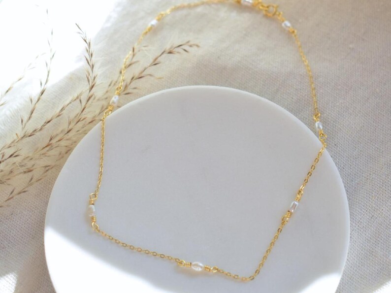 Freshwater Pearl Chain Necklace- Satellite Chain, Wedding Jewelry, June Birthstone, Everyday Wear