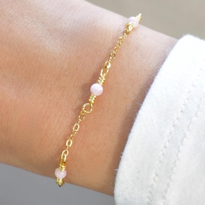 Pink Moonstone Bracelet, Birthstone Bracelet, Gold Bracelet, Dainty Bracelet, Crystal Bracelet, Silver Bracelet, Crystal Jewelry, Bride Gift