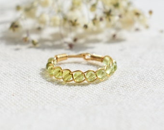 Peridot Ring, Braided Crystal Ring, Birthstone Ring, Gemstone Ring, Beaded Ring, Stackable Rings, Crystal Jewelry, Peridot Jewelry