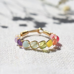 Rainbow Crystal Ring, Braided Crystal Ring, Rainbow Ring, Multi-Stone Ring, Gemstone Ring, Dainty Ring, Beaded Ring, Rainbow Jewelry