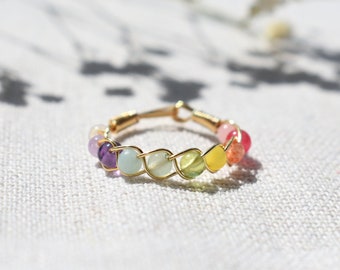 Rainbow Crystal Ring, Braided Crystal Ring, Rainbow Ring, Multi-Stone Ring, Gemstone Ring, Dainty Ring, Beaded Ring, Rainbow Jewelry