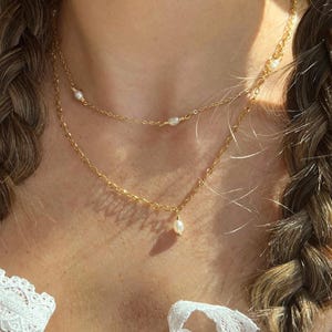 Freshwater Pearl Chain Necklace- Satellite Chain, Wedding Jewelry, June Birthstone, Everyday Wear