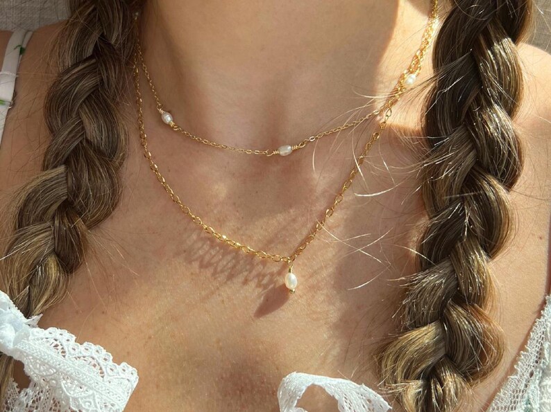 Freshwater Pearl Chain Necklace- Satellite Chain, Wedding Jewelry, June Birthstone, Everyday Wear