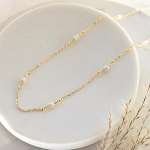 Freshwater Pearl Chain Necklace- Satellite Chain, Wedding Jewelry, June Birthstone, Everyday Wear