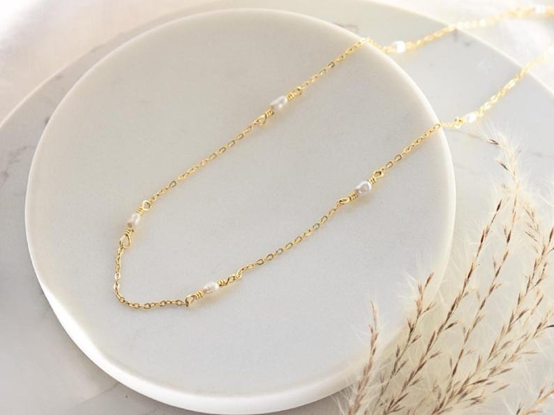 Freshwater Pearl Chain Necklace- Satellite Chain, Wedding Jewelry, June Birthstone, Everyday Wear