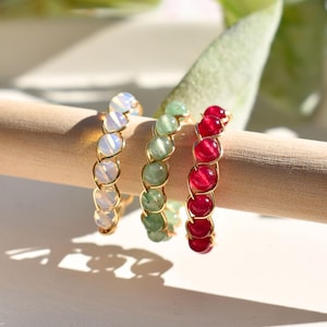 Holiday Ring Set of 3 – Crystal Bands, Stackable Jewelry, Christmas Gift Ideas, Stocking Stuffers