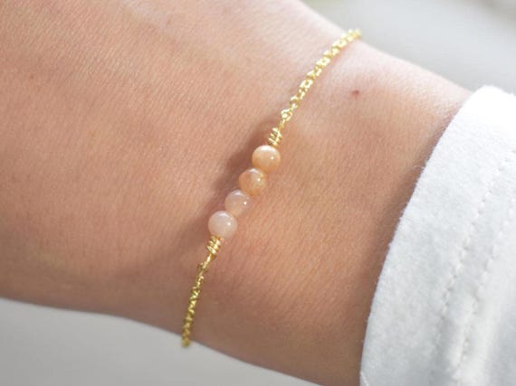Sunstone Bracelet- Gold Crystal Chain, Handmade Stackable Jewelry, Genuine Gemstones