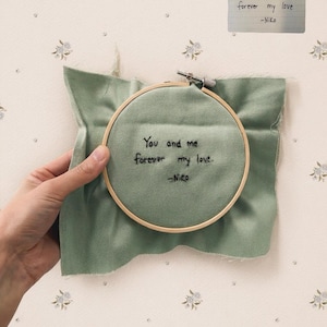 Aangepast handschriftborduurwerk, gepersonaliseerde liefdesbriefje, aangepast kinderdagverblijfcadeau, herdenkingscadeau van handgeschreven woorden, jubileumcadeau