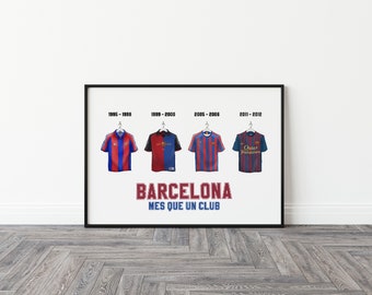 Framed Barcelona Classic Shirts Print. Soccer, football and sports gifts for Men. Retro Soccer, Retro Football. Free Shipping available