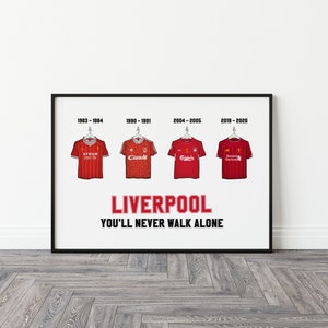 Liverpool Classic Shirts Print. Soccer, football and sports gifts for Men. Retro Soccer, Retro Football. Valentines Day present