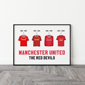 Manchester United Classic Shirts Print. Soccer, football and sports gifts for Men. Retro Soccer, Retro Football. Valentines Day Gifts