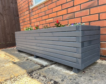 Handmade Wooden Garden Planter Trough. Somerset Style Raised Bed Box for Outdoors. Pressure Treated Sleeper Stylish Tall Castors Feet Large