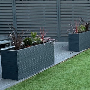 FREE DELIVERY - Grey Handmade Garden Planters. Made to Measure. Wooden Planter Plant Pot Trough Raised Beds.