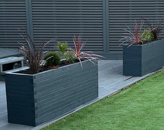 Handmade Grey Wooden Garden Planter – Raised Trough, Made to Measure