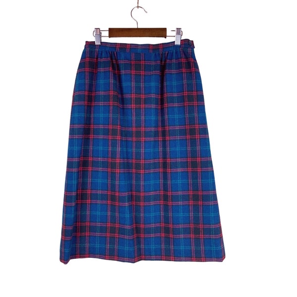 70's Blue Plaid Tartan Wool Skirt main image 1