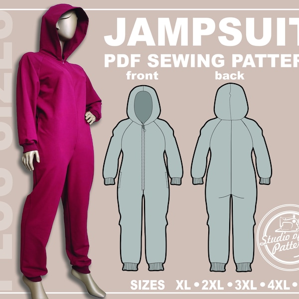 OVERSIZED JUMPSUIT mit Muster. Schnittmuster Große Größen. Digital Pack 5 Größen. Sofort Download. Print-at-Home-Druck