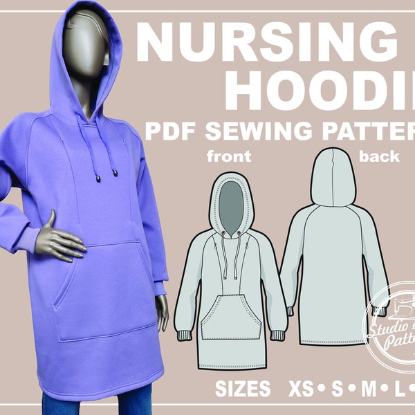 PATTERN NURSING HOODIE. Sewing Pattern Breastfeeding Hoodie. Digital Pack 5 sizes. Instant Download. Print-at-home