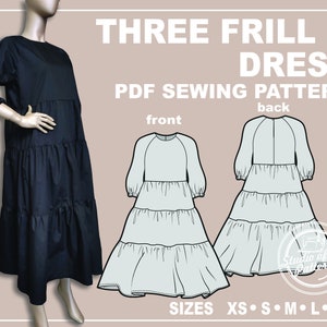 PATRÓN VESTIDO Maternidad. Patrón de costura para vestido con volantes escalonados. Pack Digital 5 tamaños. Descarga instantánea. Imprimelo en casa