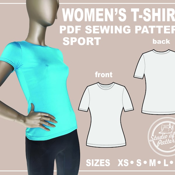 PATTERN WOMEN'S T-SHIRT. Sewing Pattern Women's T-shirt. Digital Pack 5 sizes. Print-at-home