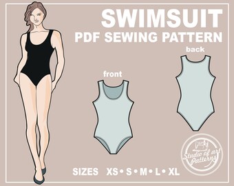 Patrón de costura de traje de baño para mujer (descarga digital en PDF, 5 tallas XS-XL, A4 para imprimir en casa / A0 para plotter)