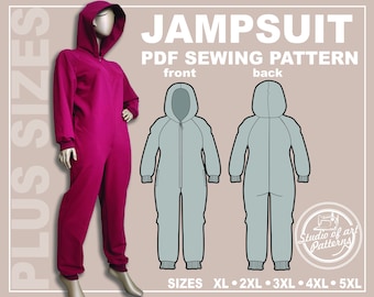 Oversized Jumpsuit Schnittmuster Plus Sizes (PDF Digital Download, 5 Grössen XL-5XL, A4 Print-at-home/A0 Plotter Format)