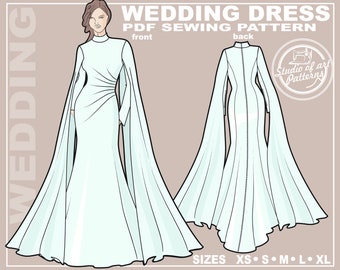 SCHNITTMUSTER HOCHZEITSKLEID. Schnittmuster Muslimisches Brautkleid. Digital Pack 5 Größen. Sofort Download. Print-at-Home-Druck