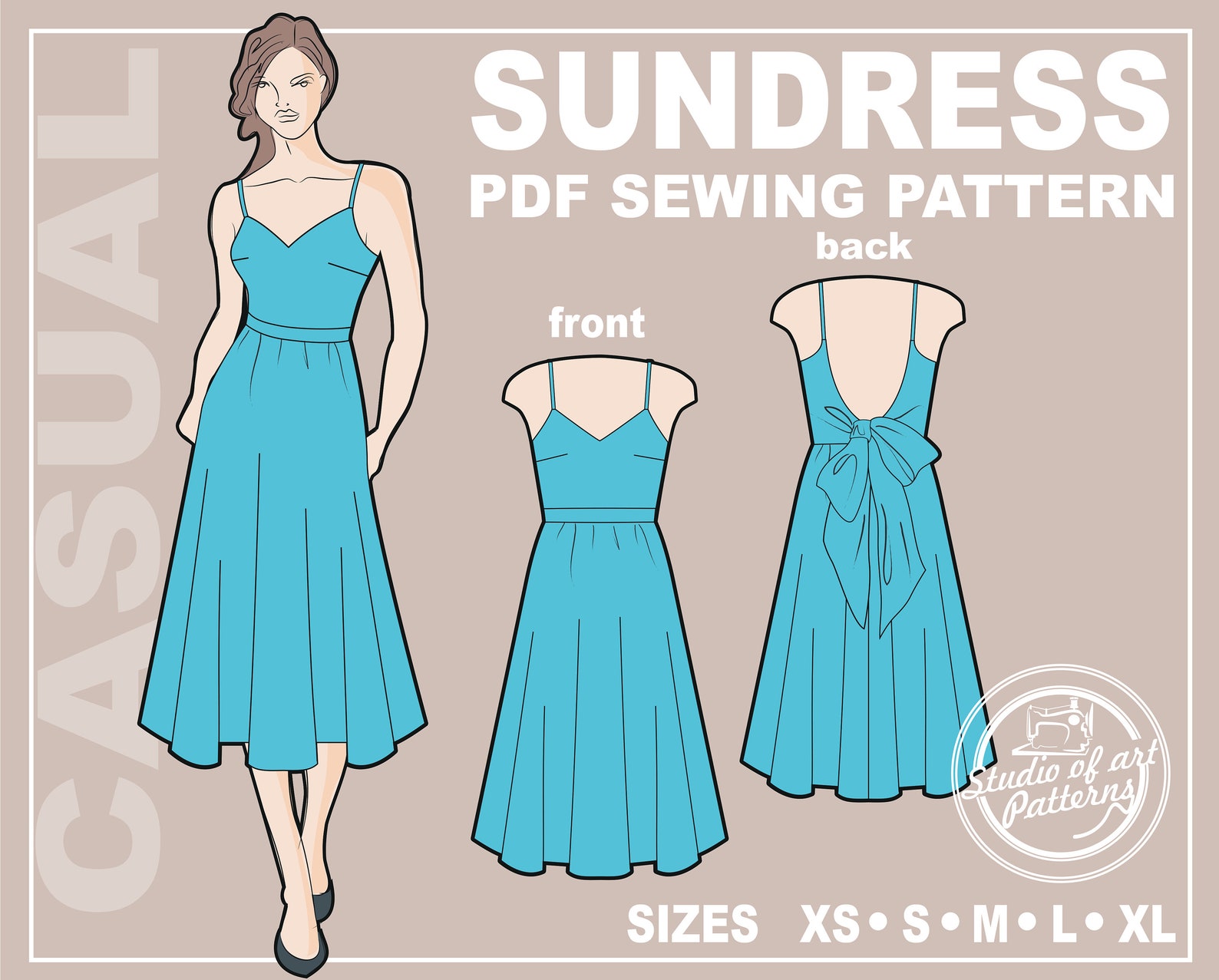 Wrapped Sundress Pattern Sundress Pattern With Bow Back (PDF Digital Download, 5 Sizes XS-XL, A4 ...