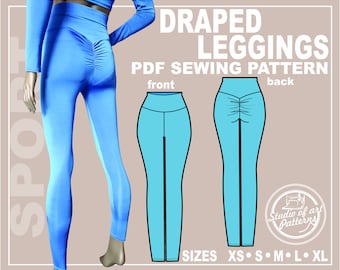 PATTERN DRAPED LEGGINGS. Sewing Pattern Womens Leggings. Digital Pack 5 sizes. Instant Download. Print-at-home