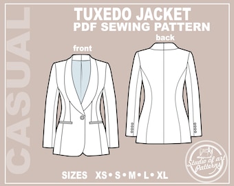 Schnittmuster Frackjacke: Schalkragen (PDF Digital Download, 5 Grössen XS-XL, A4 Print-at-home /A0 Plotter Format)