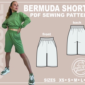 PATTERN BERMUDA SHORTS. Sewinn Pattern Women&#39;s Shorts. Digital Pack 5 sizes. Print-at-home.