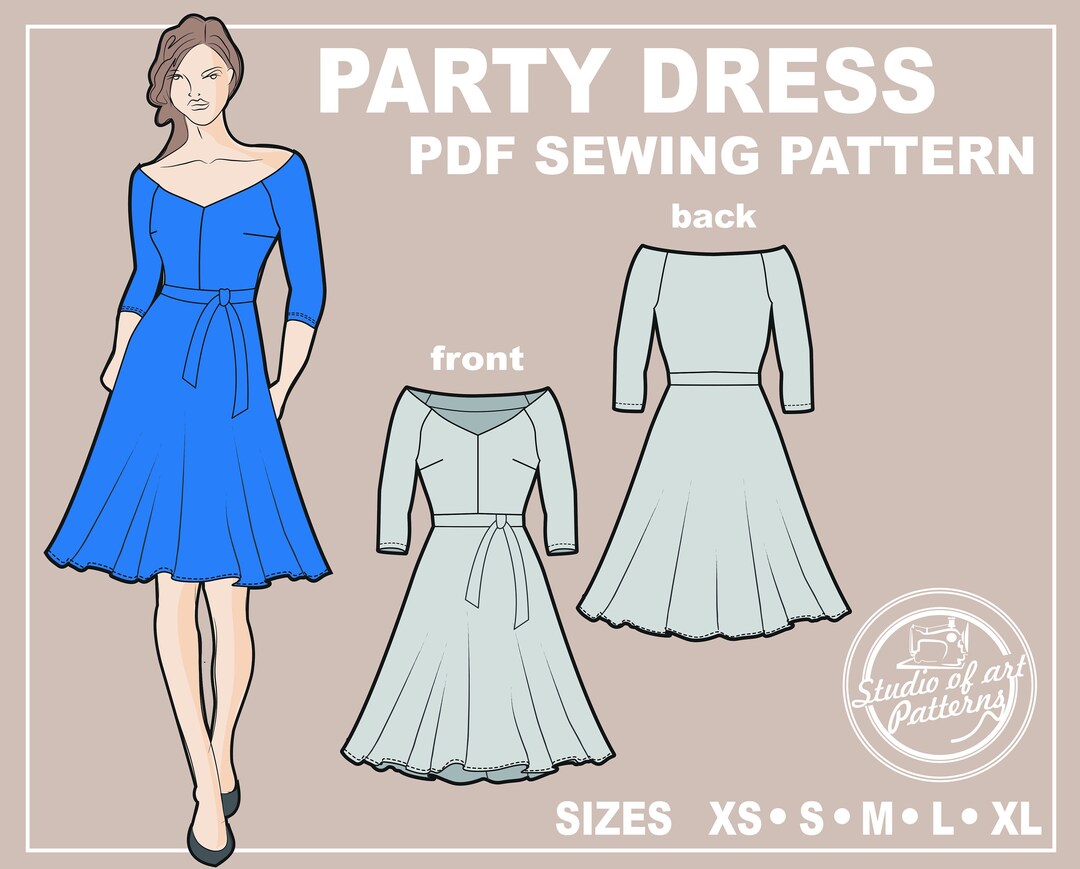 PATTERN PARTY DRESS. Sewing Pattern. Digital Pack 5 Sizes. Instant