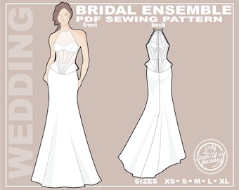 Bridal Set Pattern: Semi-sheer Corset and a Bias-cut Skirt (PDF Digital Download, 5 Sizes XS-XL, A4 Print-at-home /A0 Plotter Format)
