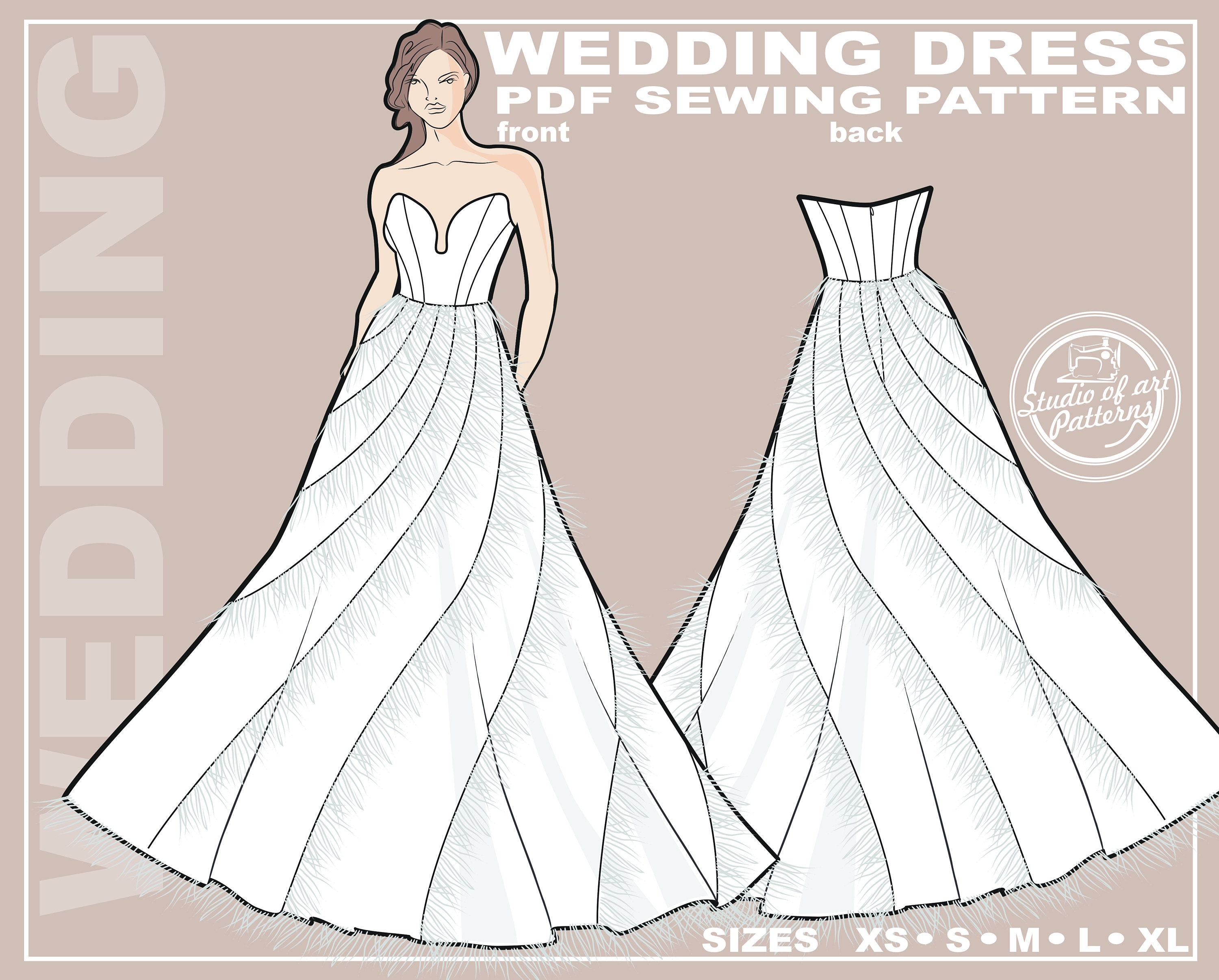 PATTERN WEDDING DRESS. Sewing Pattern Wedding Corset Dress. Digital Pack 5 sizes. Instant Download. Print-at-home