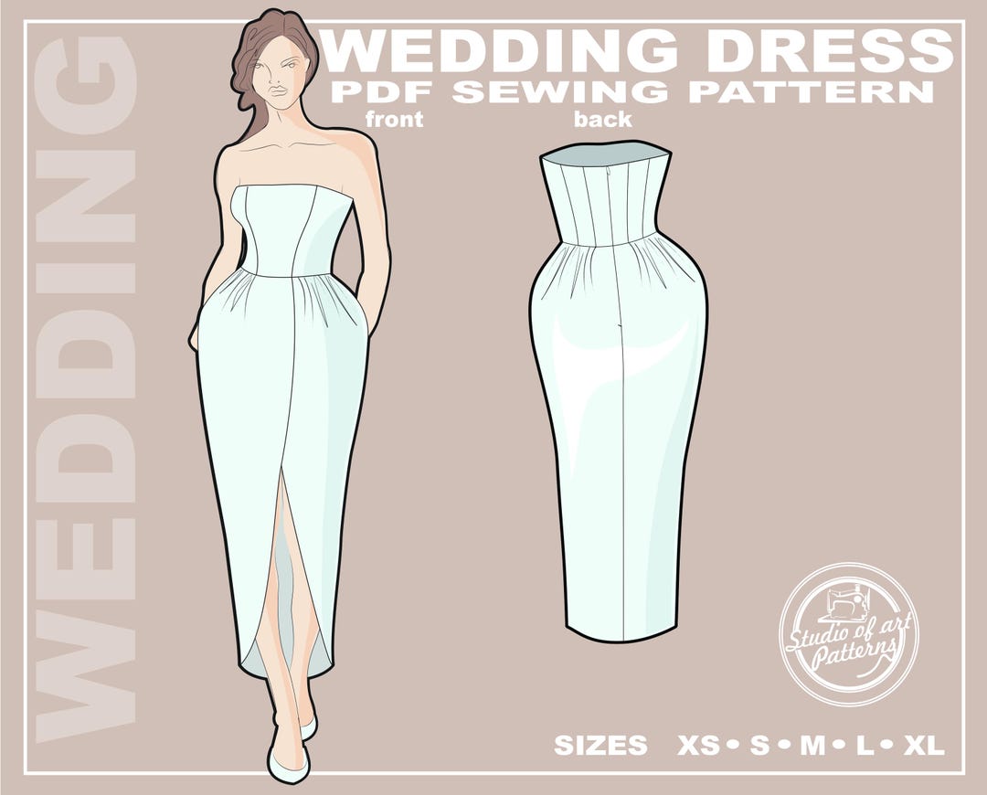 strapless corset dress pattern Fitted Straight Corset Dress Pdf Sewing Pattern, Strapless Mini Dress Pattern, Party and Cocktail Mini Bustier Dress With Slit, Pencil Skirt